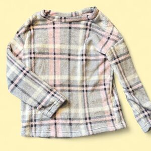 Plaid Women’s Pajama Soft Fuzzy Shirt in Pink and Gray